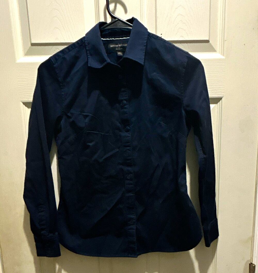 Banana Republic Tailored Fit Navy Cotton Dress Shirt Size 2P 32/33 Point